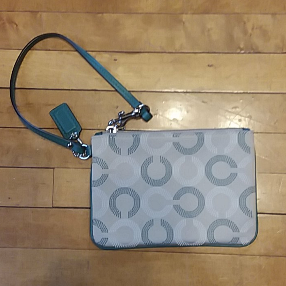 Coach mini wallet green and cream with logos